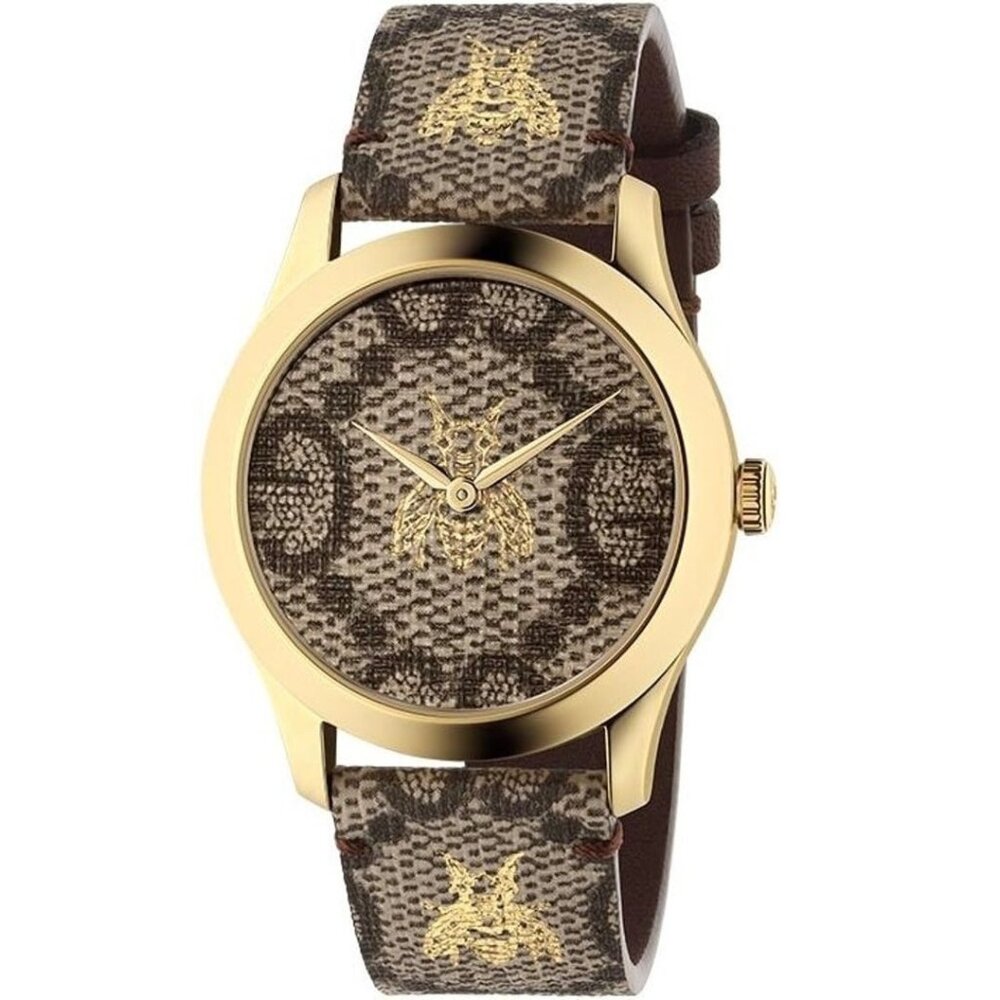 Gucci G-Timeless Supreme Bee Quartz Gold Watch Brown 38MM YA1264068A